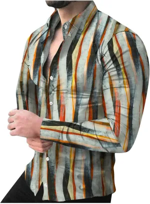 Mens Shirts Big and Tall Printed Long Sleeve Shirts Casual Loose Printed Long Sleeve Shirts