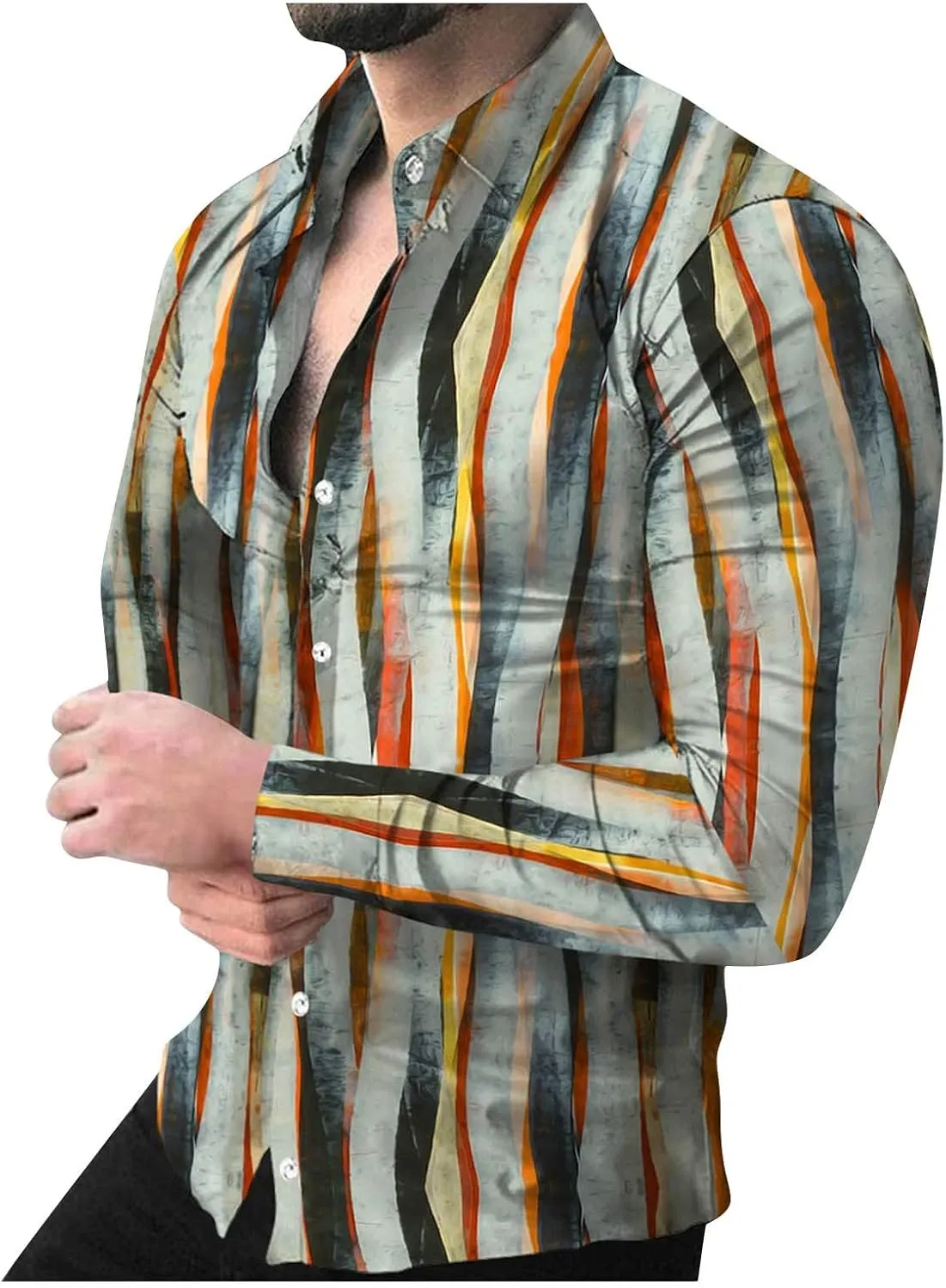 Mens Shirts Big and Tall Printed Long Sleeve Shirts Casual Loose Printed Long Sleeve Shirts
