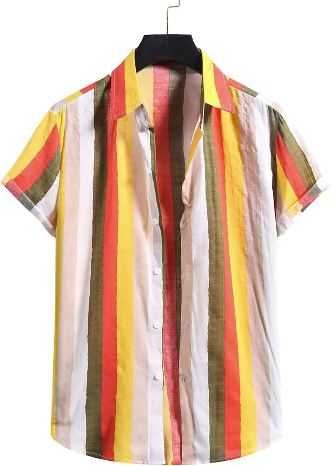 Mens Shirts Casual Men's Short Sleeve Button Down Summer Cotton Linen Striped Hawaiian Casual Holiday Aloha Shirt