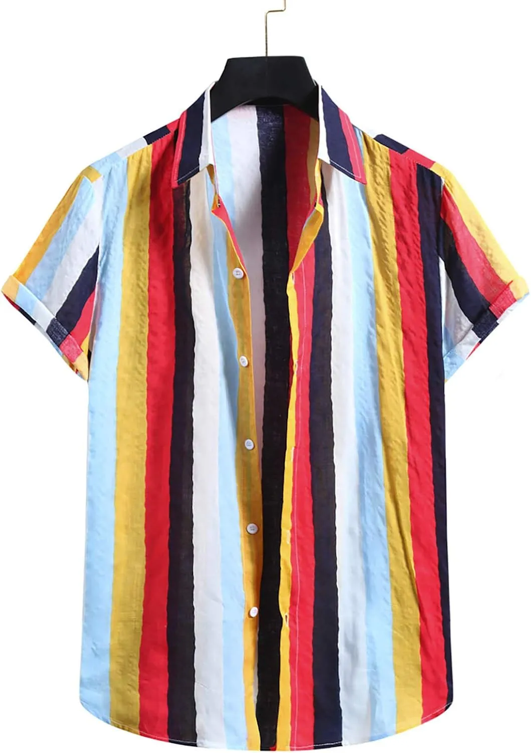 Mens Shirts Casual Men's Short Sleeve Button Down Summer Cotton Linen Striped Hawaiian Casual Holiday Aloha Shirt
