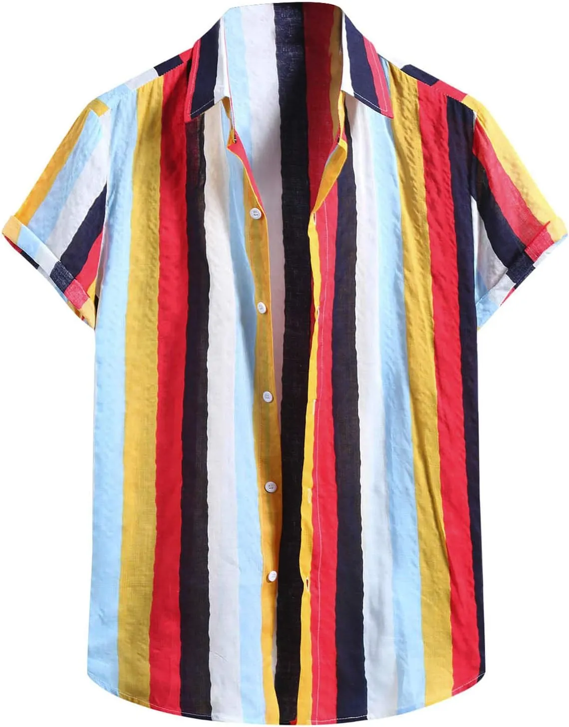 Mens Shirts Casual Men's Short Sleeve Button Down Summer Cotton Linen Striped Hawaiian Casual Holiday Aloha Shirt