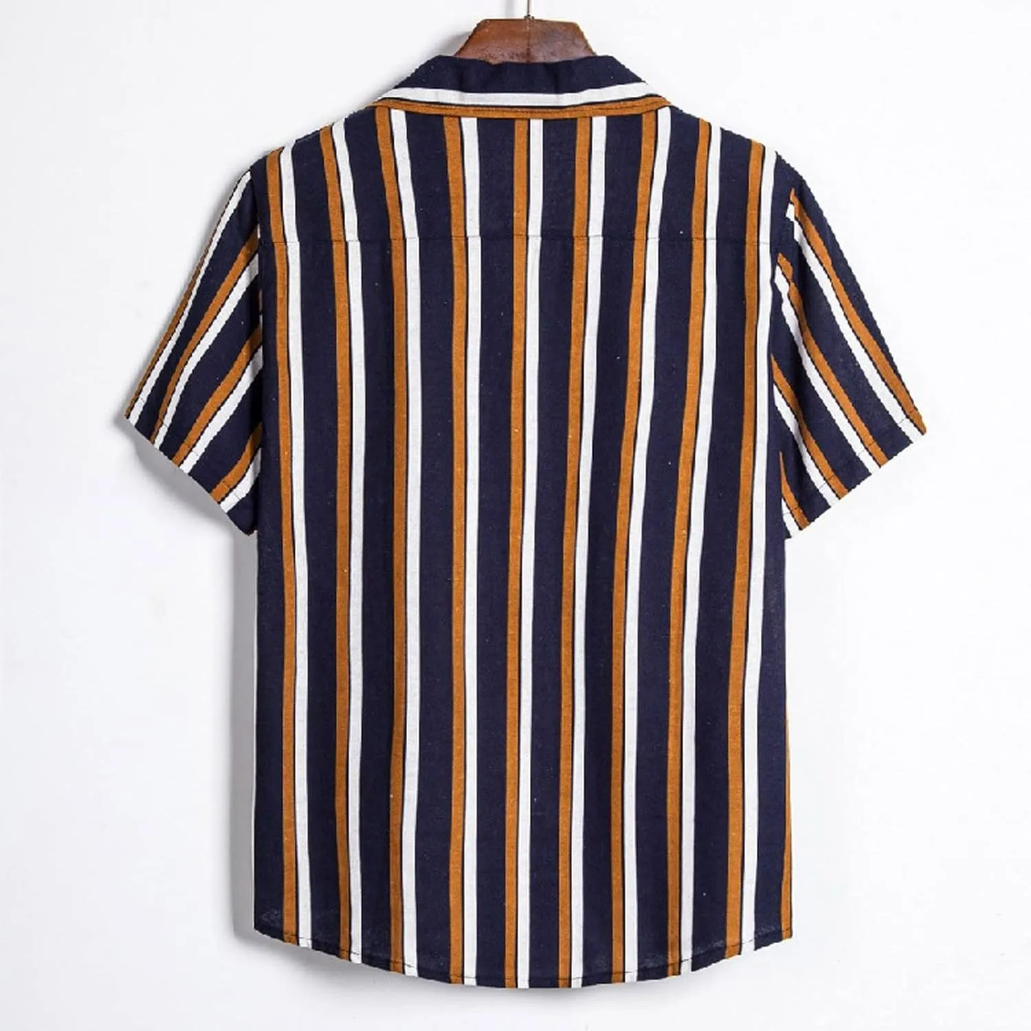 Mens Shirts Casual Men's Summer Short Sleeve Button Down Linen Striped Hawaiian Shirt Turn Down Holiday Aloha Shirt