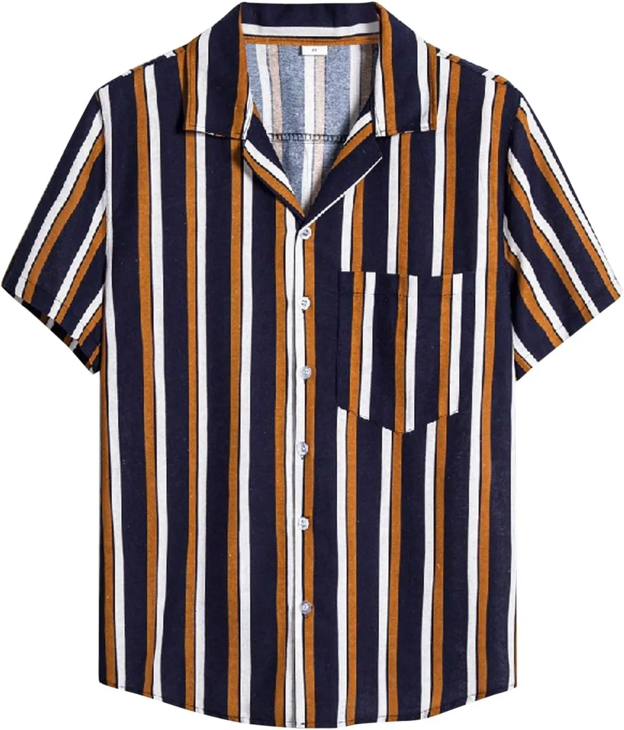 Mens Shirts Casual Men's Summer Short Sleeve Button Down Linen Striped Hawaiian Shirt Turn Down Holiday Aloha Shirt