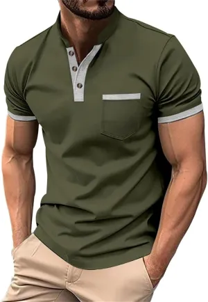Mens Short Sleeve Henley Polo Shirts Cotton Casual Work Office Work T-Shirt Slim Fit Gym Fitness Muscle Basic Tees