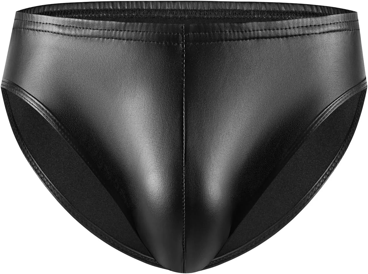 Men's Soft Matte Leather Shorts, Briefs Bulge Pouch, Ultra-Thin Elastic, Comfort Stretch Waistband