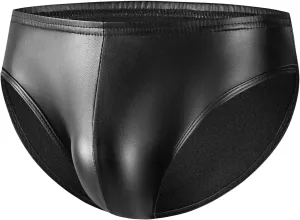 Men's Soft Matte Leather Shorts, Briefs Bulge Pouch, Ultra-Thin Elastic, Comfort Stretch Waistband