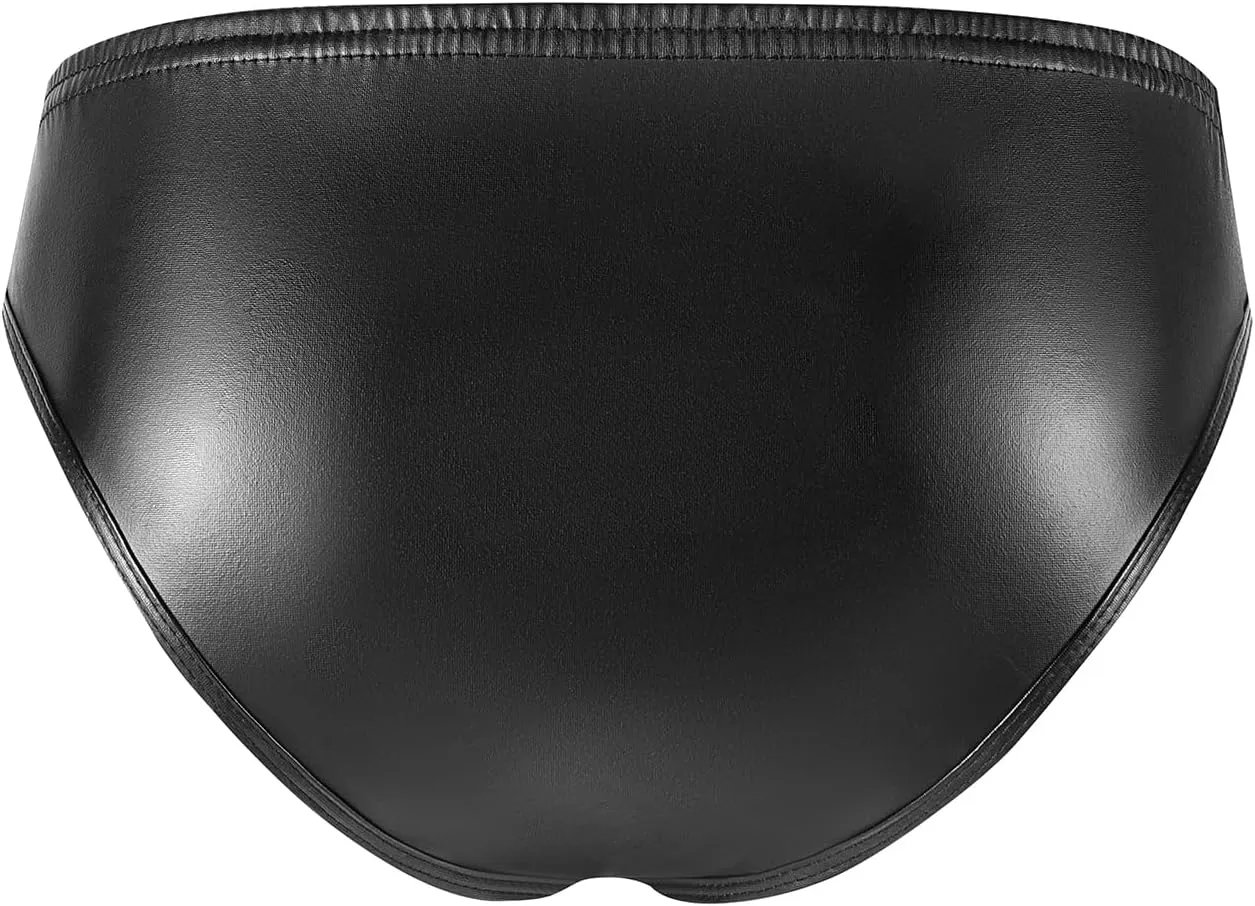 Men's Soft Matte Leather Shorts, Briefs Bulge Pouch, Ultra-Thin Elastic, Comfort Stretch Waistband