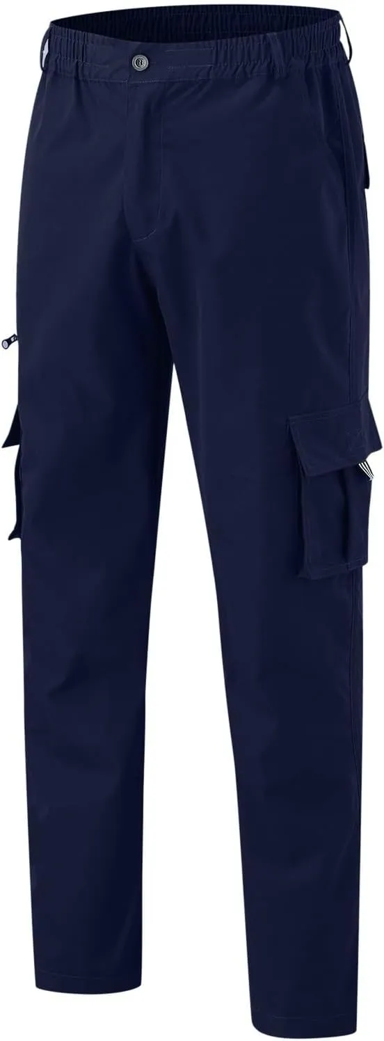 Men's Straight Leg Cargo Pants with Multi Pockets Summer Elastic Waist Relaxed Fit Outdoor Pant Athletic Workout Gym Outfits