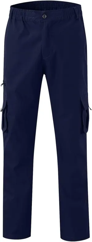 Men's Straight Leg Cargo Pants with Multi Pockets Summer Elastic Waist Relaxed Fit Outdoor Pant Athletic Workout Gym Outfits