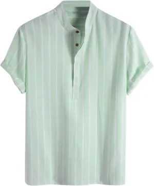 Men's Striped Shirt Untucked Shirt Casual Short Sleeve Shirt Wrinkle Free Wedding Shirts Summer Beach Vacation Shirts