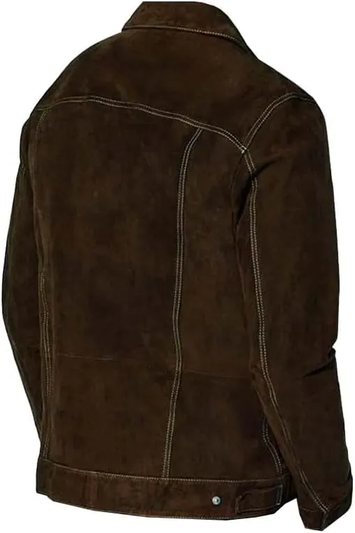 Mens Suede Leather Trucker Jacket Western Style Cowboy Leather Suede Jacket Trucker Suede Jacket For Mens