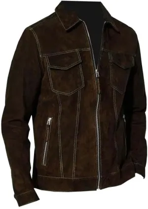 Mens Suede Leather Trucker Jacket Western Style Cowboy Leather Suede Jacket Trucker Suede Jacket For Mens