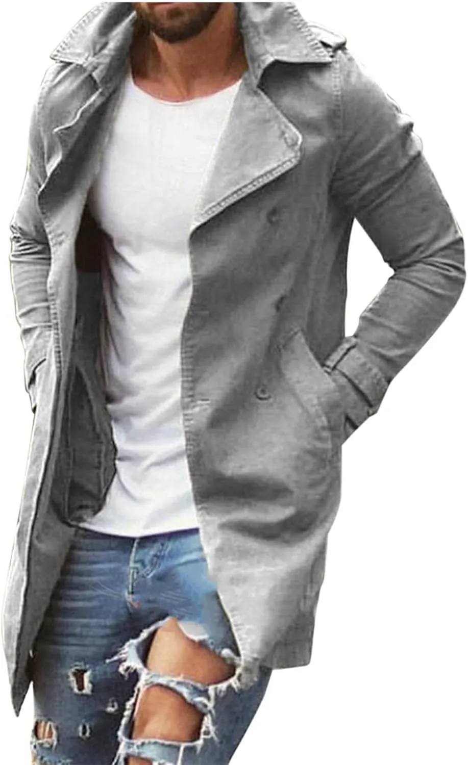 Men's Trench Coat Classic Single Breasted Slim Fit Lapel Business Overcoat Casual Lightweight Fall Winter Windproof Coat