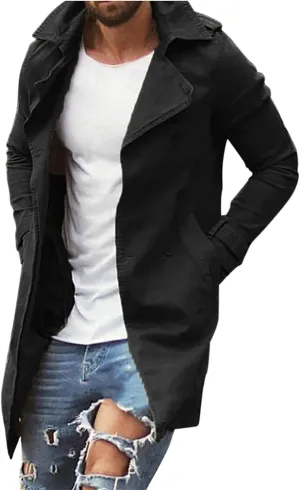 Men's Trench Coat Classic Single Breasted Slim Fit Lapel Business Overcoat Casual Lightweight Fall Winter Windproof Coat