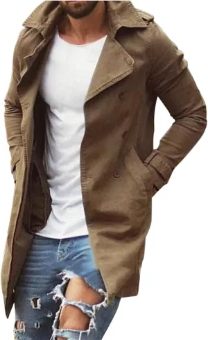 Men's Trench Coat Classic Single Breasted Slim Fit Lapel Business Overcoat Casual Lightweight Fall Winter Windproof Coat