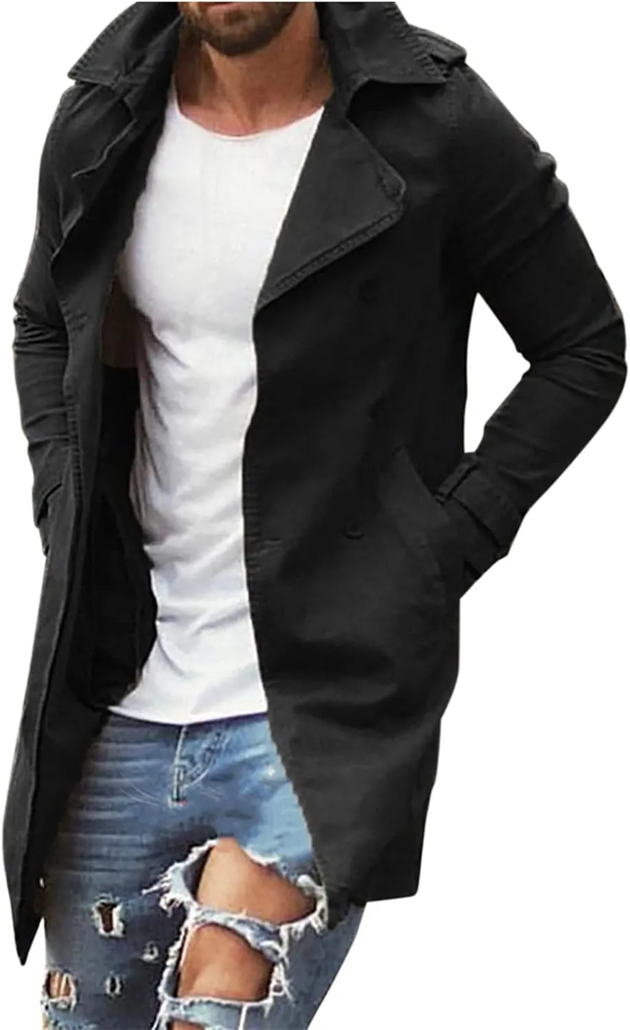 Men's Trench Coat Classic Single Breasted Slim Fit Lapel Business Overcoat Casual Lightweight Fall Winter Windproof Coat