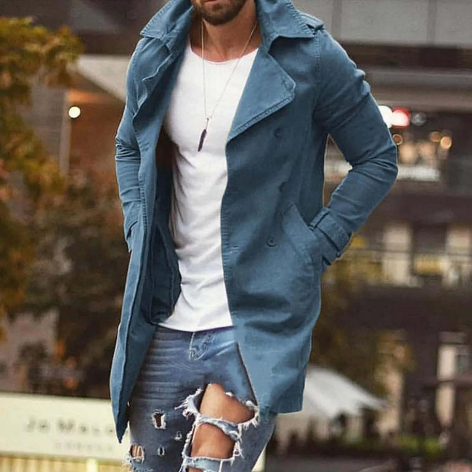 Men's Trench Coat Classic Single Breasted Slim Fit Lapel Business Overcoat Casual Lightweight Fall Winter Windproof Coat