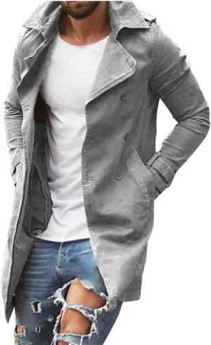 Men's Trench Coat Classic Single Breasted Slim Fit Lapel Business Overcoat Casual Lightweight Fall Winter Windproof Coat