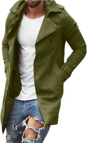 Men's Trench Coat Classic Single Breasted Slim Fit Lapel Business Overcoat Casual Lightweight Fall Winter Windproof Coat