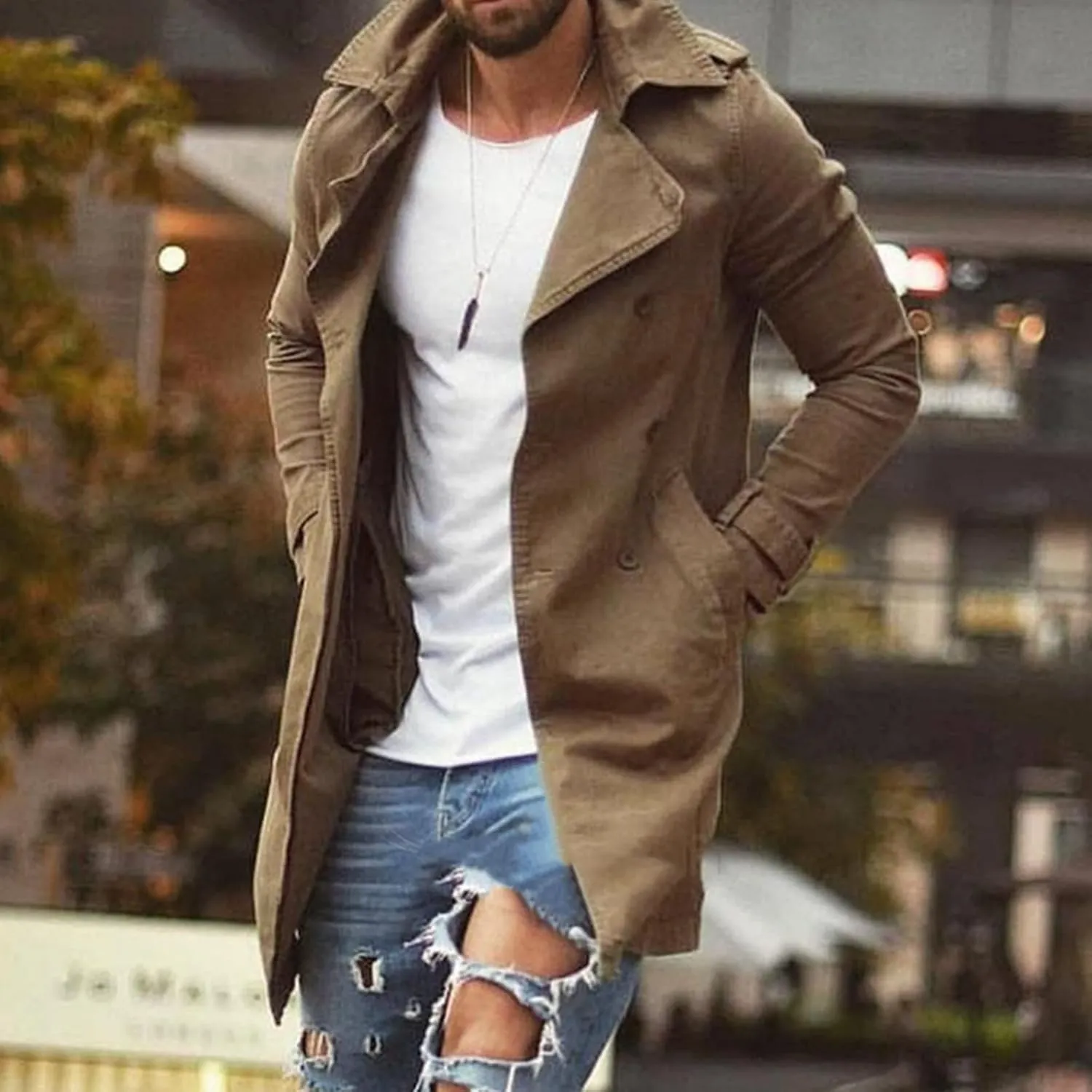 Men's Trench Coat Classic Single Breasted Slim Fit Lapel Business Overcoat Casual Lightweight Fall Winter Windproof Coat