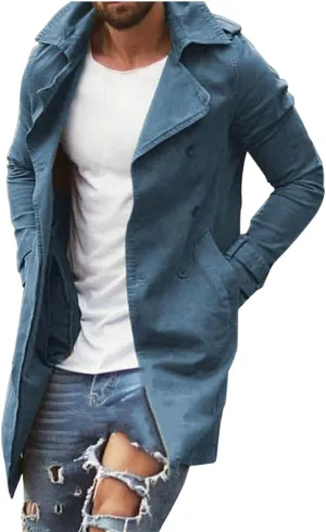 Men's Trench Coat Classic Single Breasted Slim Fit Lapel Business Overcoat Casual Lightweight Fall Winter Windproof Coat