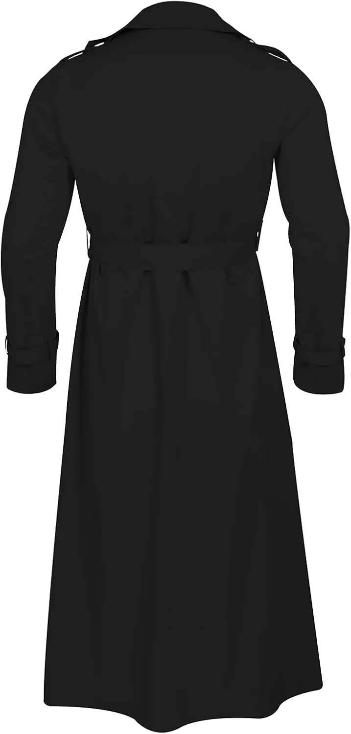 Men's Trench Coat Full Length Double Breasted Lapel Long Coat Casual Slim Fit Fall Winter Classic Stylish Business Overcoat
