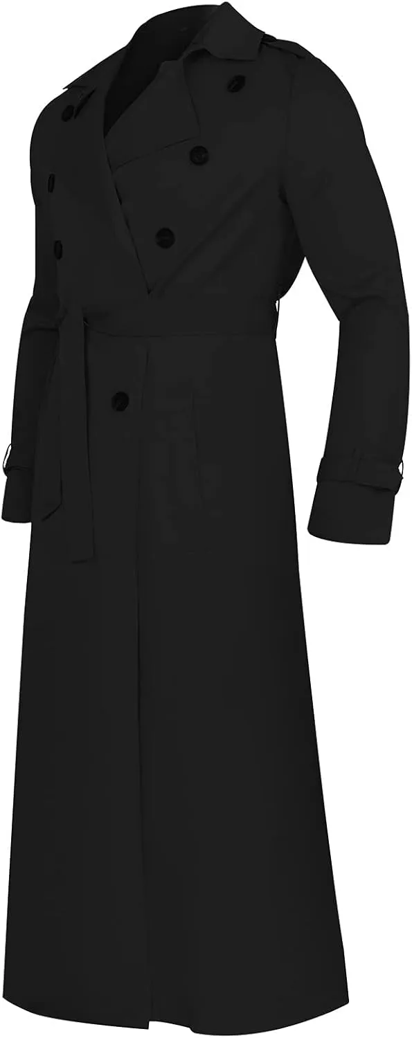 Men's Trench Coat Full Length Double Breasted Lapel Long Coat Casual Slim Fit Fall Winter Classic Stylish Business Overcoat