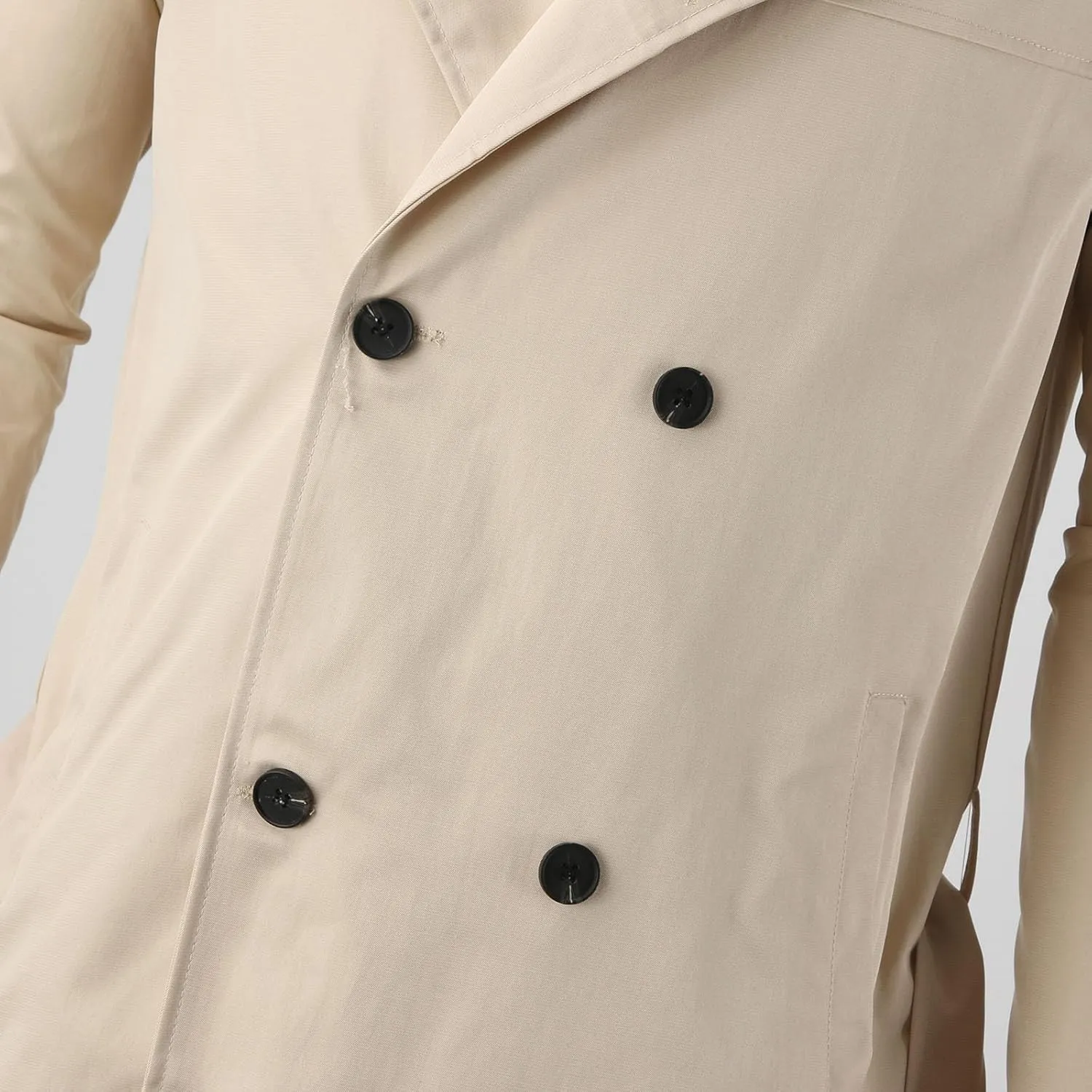 Men's Trench Coat Slim fit Double Breasted Belted Windbreaker Jacket Lapel Long Casual Windproof Overcoat