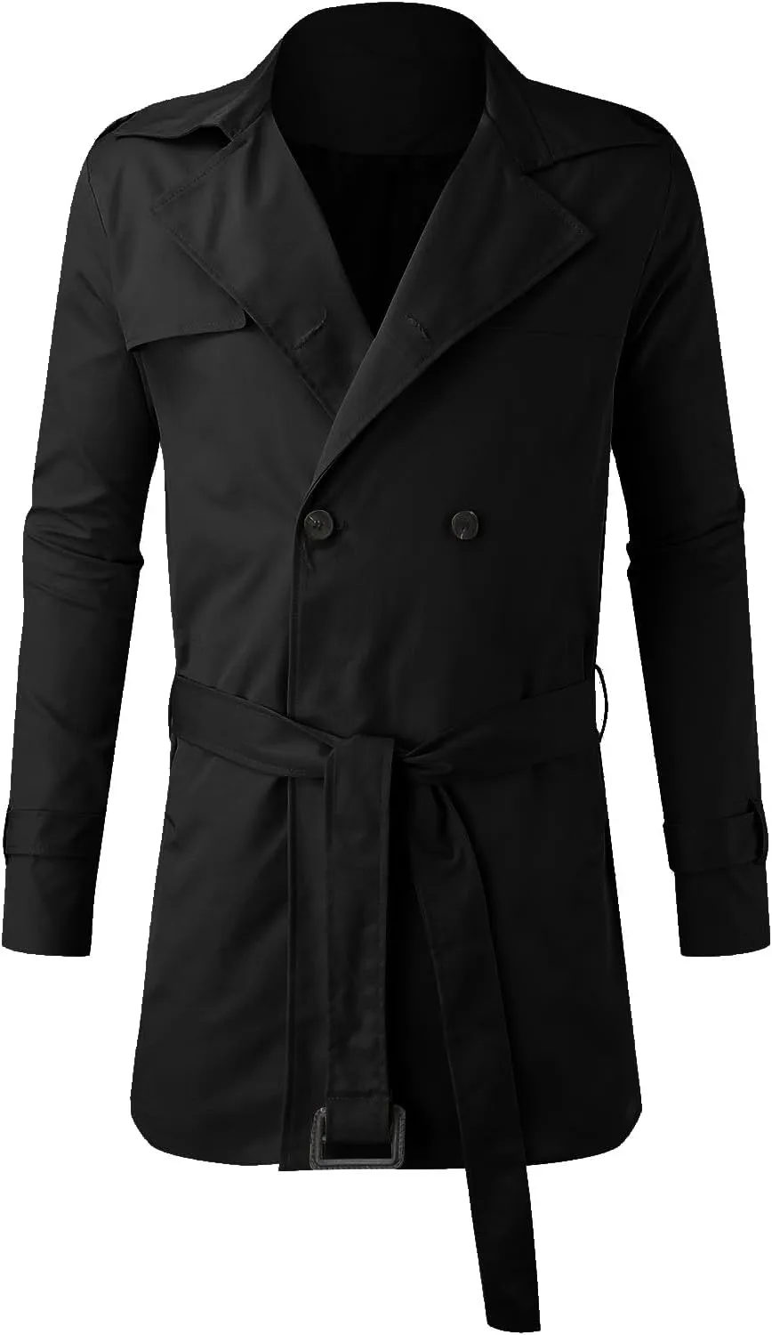 Men's Trench Coat Slim fit Double Breasted Belted Windbreaker Jacket Lapel Long Casual Windproof Overcoat