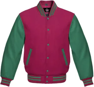 Men's Varsity Baseball Letterman Bomber Jacket Wool & Green Genuine Leather Sleeves