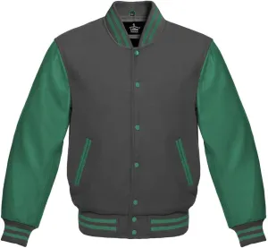 Men's Varsity Baseball Letterman Bomber Jacket Wool & Green Genuine Leather Sleeves
