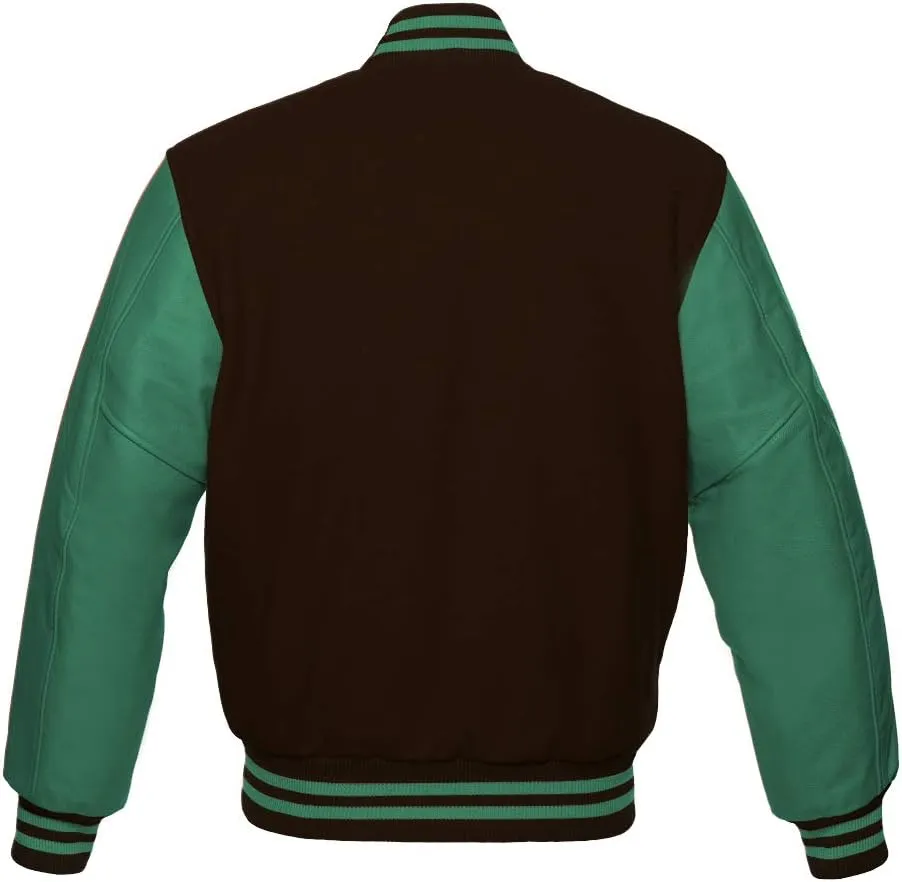 Men's Varsity Baseball Letterman Bomber Jacket Wool & Green Genuine Leather Sleeves