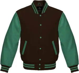 Men's Varsity Baseball Letterman Bomber Jacket Wool & Green Genuine Leather Sleeves