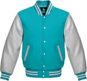 Men's Varsity Baseball Letterman Premium Tiffany Wool & Genuine Silver Leather Sleeves jackets