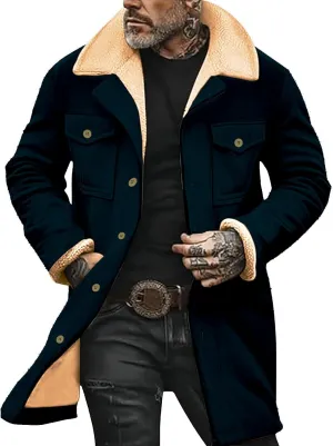 Men's Vintage Suede Jacket Faux Leather Jacket Plush Collar Coats Zip Up Motorcycle Jacket Western Coats Retro Tops