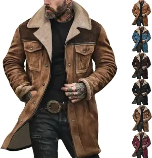 Men's Vintage Suede Jacket Plush Collar Coats Faux Leather Jacket Men Zip Up Motorcycle Jacket Coats Retro Tops