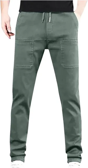 Men's Waterproof Cargo Pants Outdoor Running Hiking Elastic Waist Trousers Plus Size Drawstring Pants with Pockets
