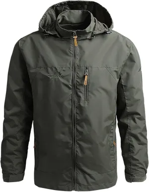 Men'S Waterproof Jacket Detachable Hood Zip Winter Jackets Windproof Casual Jackets Sportswear For Outdoor Hiking