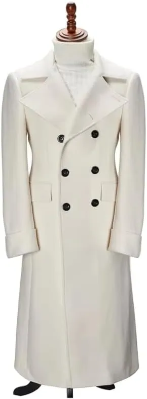 Men's Wool Overcoat Double Breasted Classic Wide Notch Lapel Trench Coat Warm Overcoat ASDF13 ASDF13