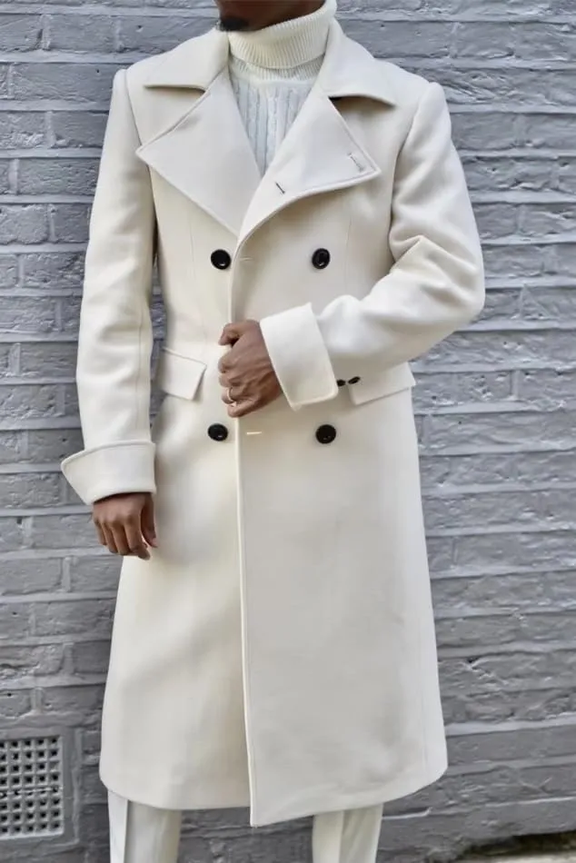 Men's Wool Overcoat Double Breasted Classic Wide Notch Lapel Trench Coat Warm Overcoat ASDF13 ASDF13
