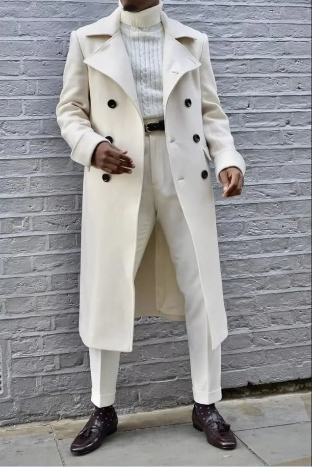 Men's Wool Overcoat Double Breasted Classic Wide Notch Lapel Trench Coat Warm Overcoat ASDF13 ASDF13