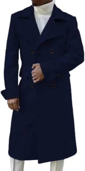 Men's Wool Overcoat Double Breasted Classic Wide Notch Lapel Trench Coat Warm Overcoat ASDF13 ASDF13