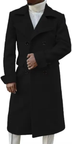 Men's Wool Overcoat Double Breasted Classic Wide Notch Lapel Trench Coat Warm Overcoat ASDF13 ASDF13