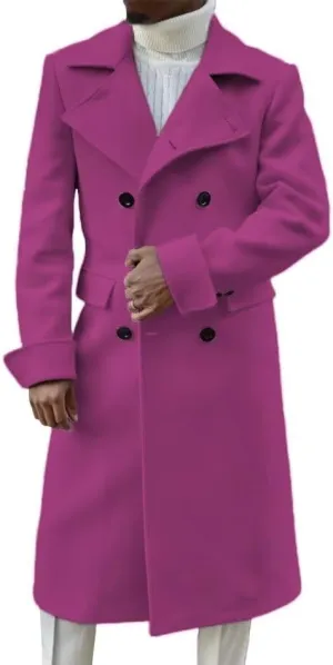 Men's Wool Overcoat Double Breasted Classic Wide Notch Lapel Trench Coat Warm Overcoat ASDF13 ASDF13