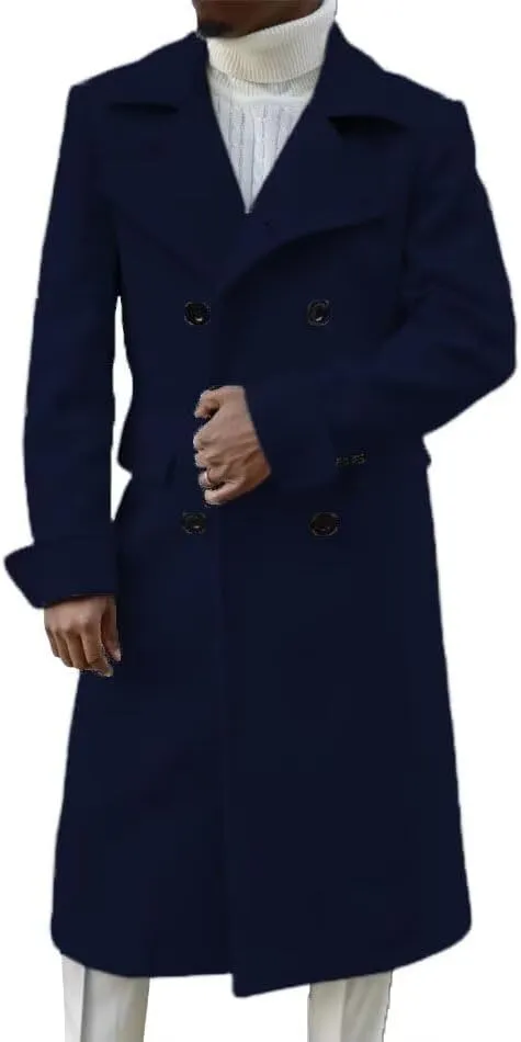 Men's Wool Overcoat Double Breasted Classic Wide Notch Lapel Trench Coat Warm Overcoat ASDF13 ASDF13