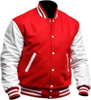 Men's Wool Unisex Highschool College Baseball Varsity Jacket - Letterman Bomber Faux Sleeves Leather Jacket