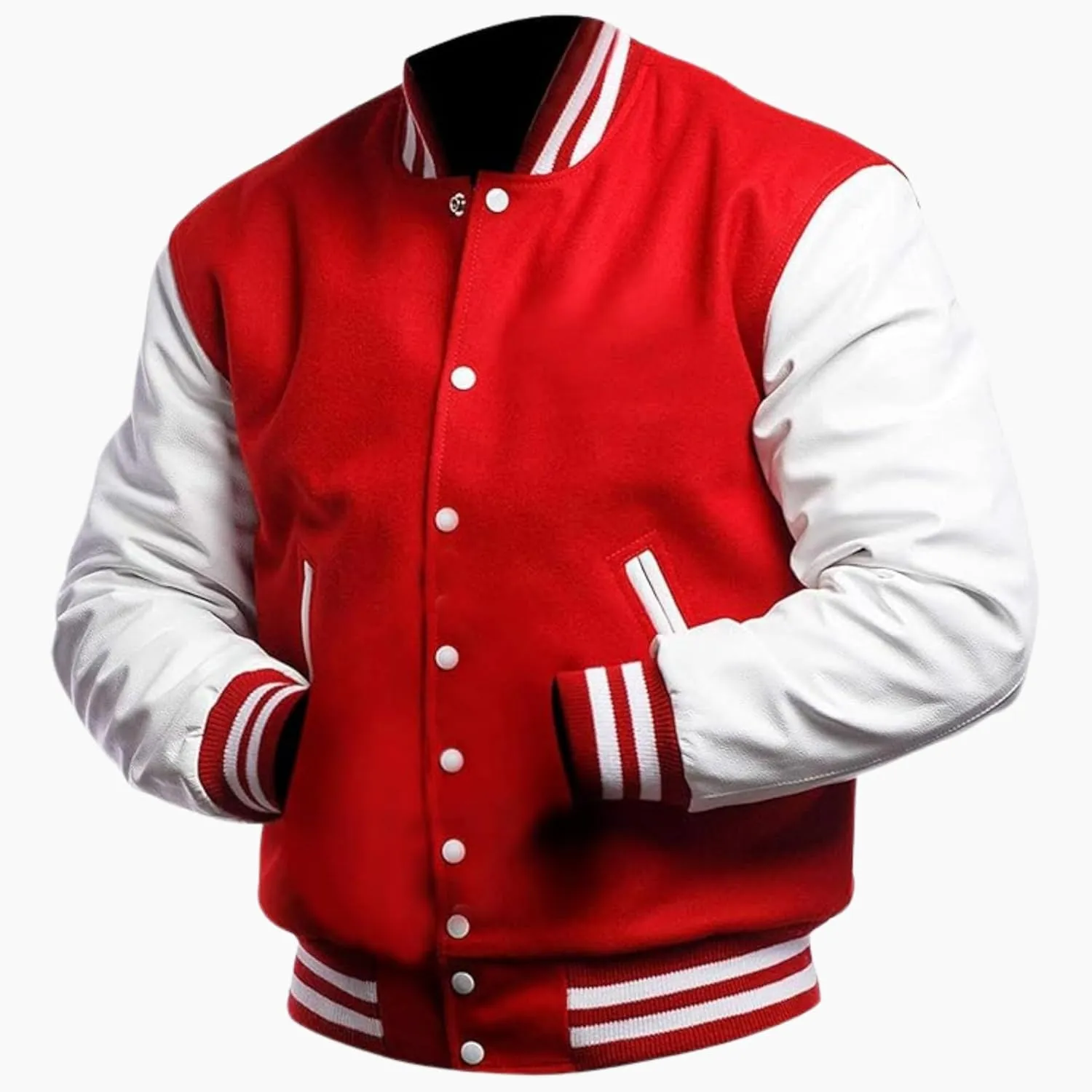 Men's Wool Unisex Highschool College Baseball Varsity Jacket - Letterman Bomber Faux Sleeves Leather Jacket