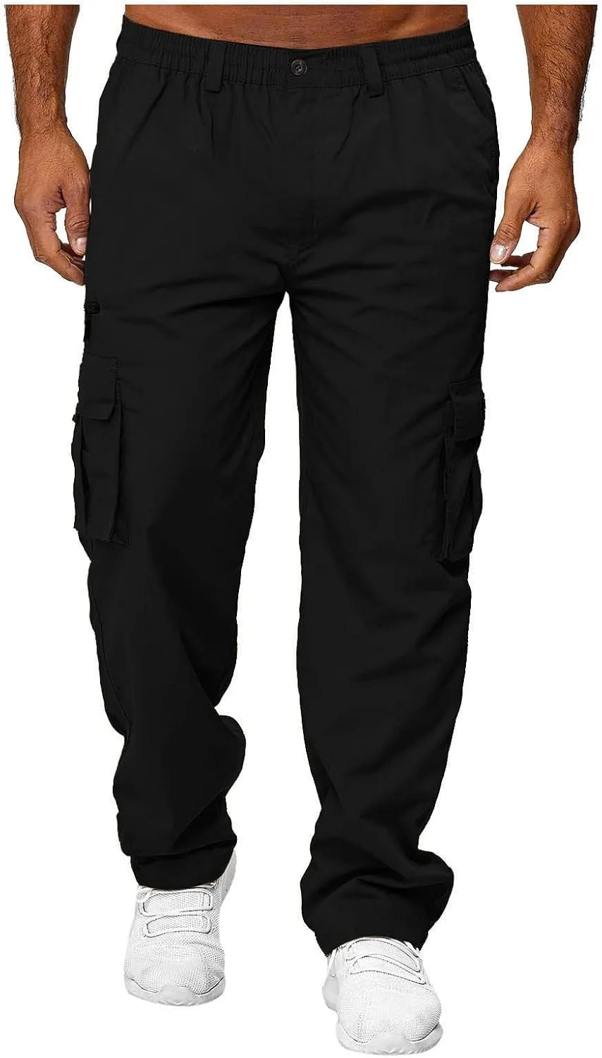 Men's Work Pants Stretch Resistant Regular Hiking Pants Baggy Running Relaxed Fit Lightweight Flexible Tactical Pants