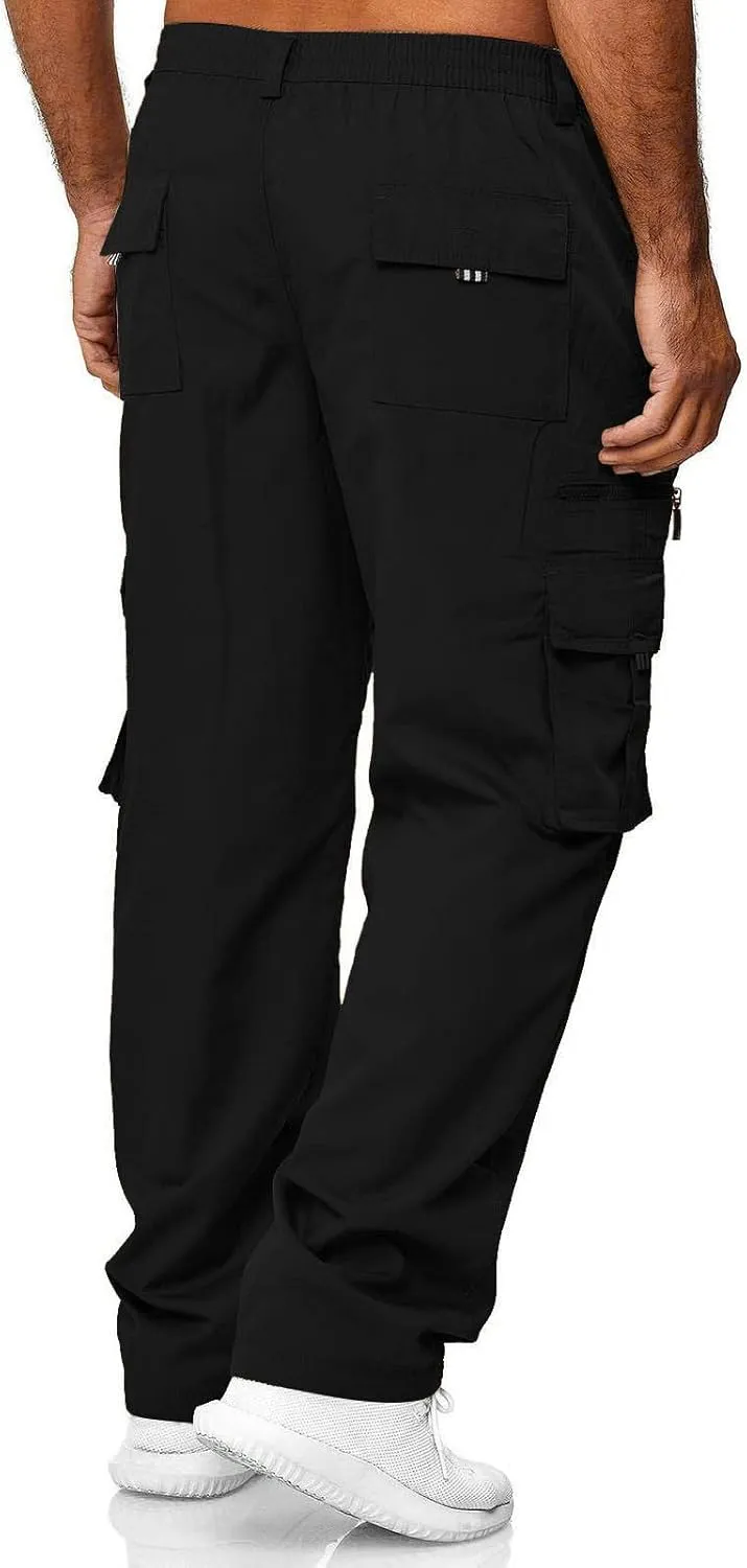 Men's Work Pants Stretch Resistant Regular Hiking Pants Baggy Running Relaxed Fit Lightweight Flexible Tactical Pants