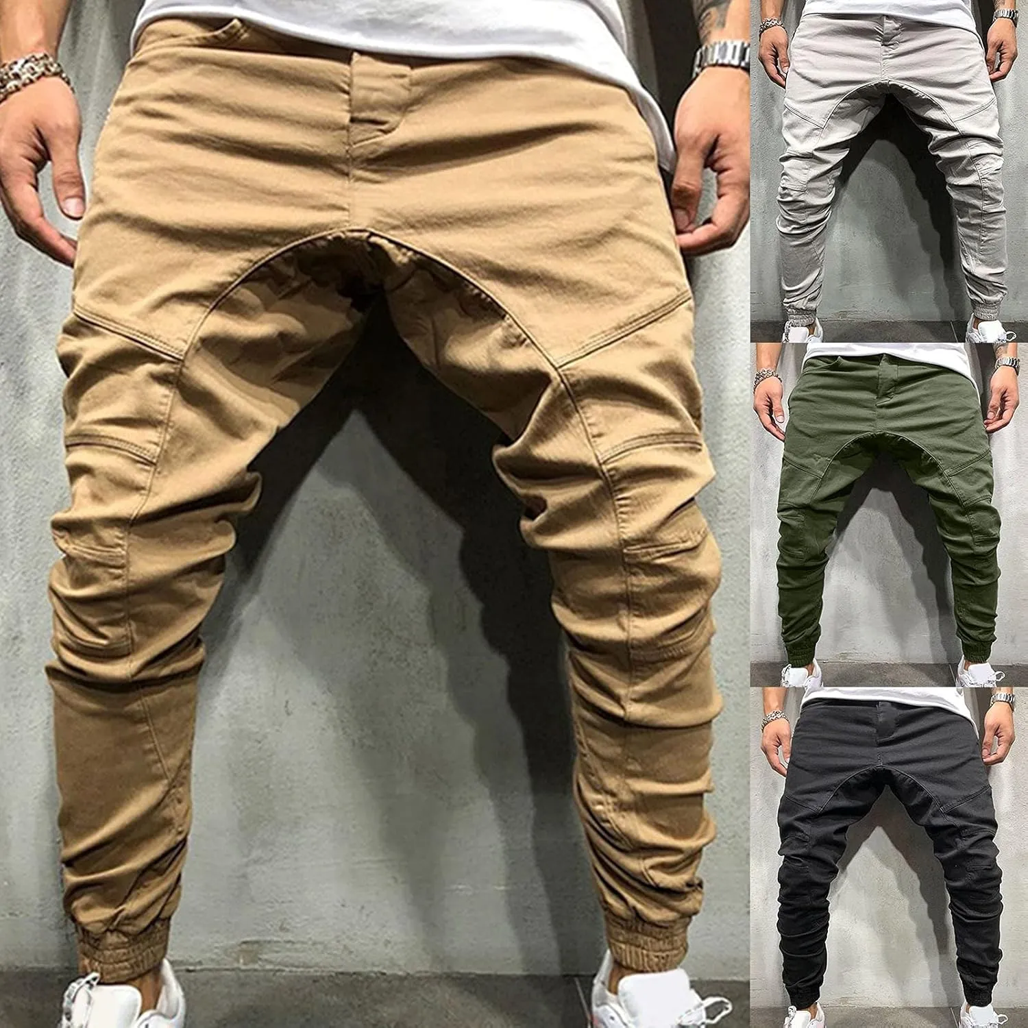 Mens Workout Cargo Sweatpants Elastic Waist Letter Graphic Street Cargo Pants Casual Joggers Pants Sweatpants Cargo